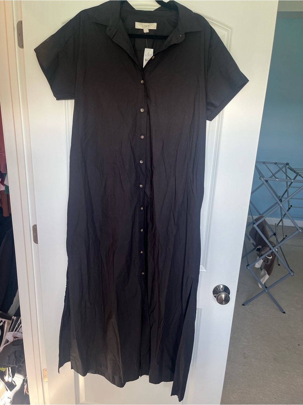 Oversized - LOFT Black Button-Front Maxi Shirt Dress